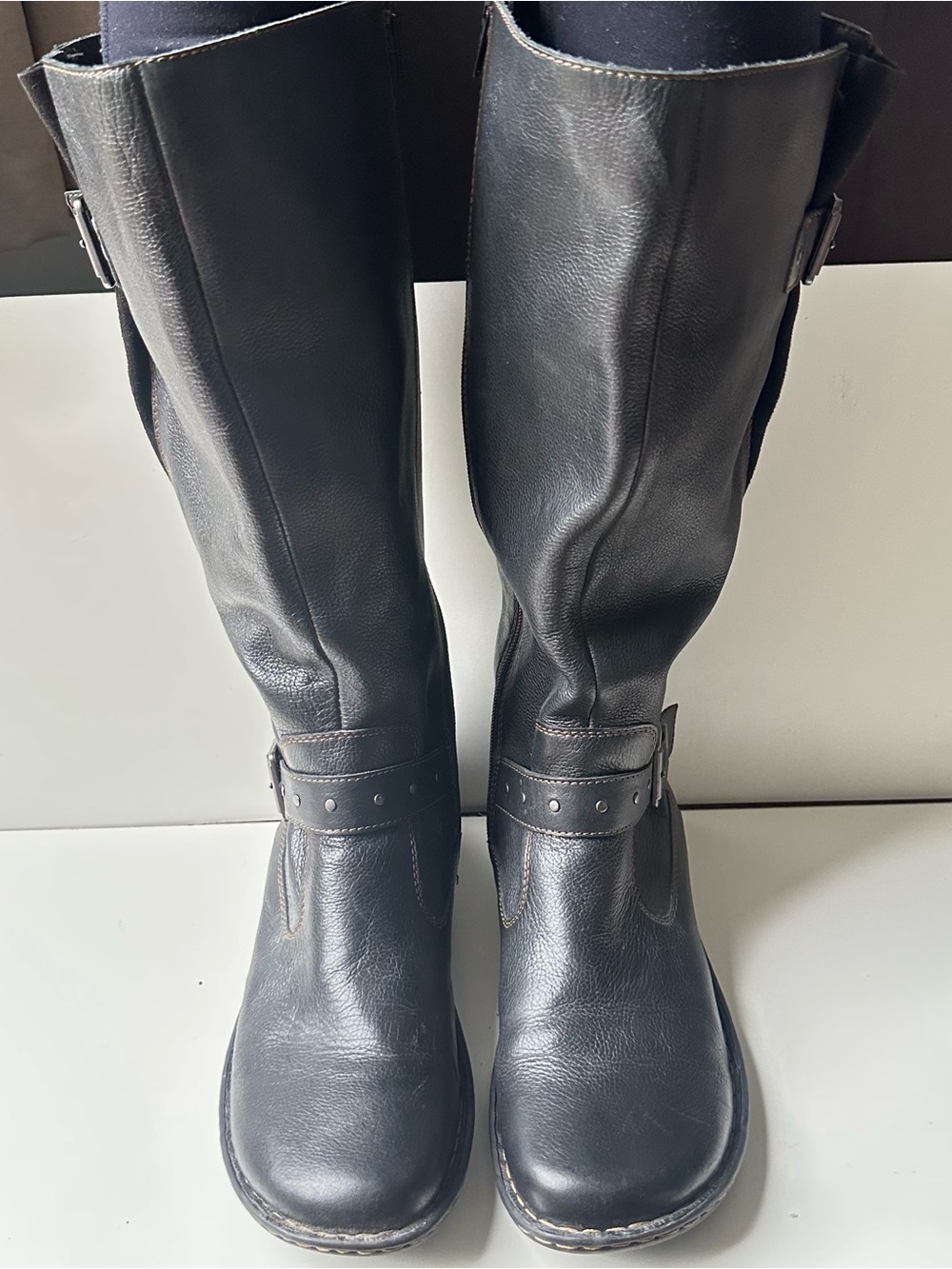 b.o.c Born Concept Black Leather Tall Riding Boots Women's Buckle Zip Size 11M